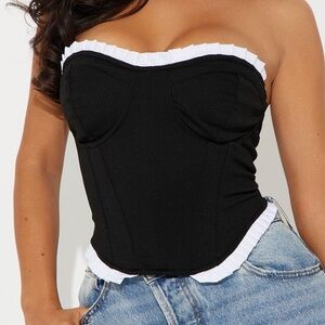 Black and White Strapless Corset Top